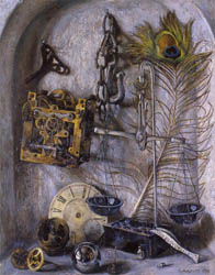 "Still Life With
 A Peacock Feather"
 oil on cardboard 
 61 � 58 1976 