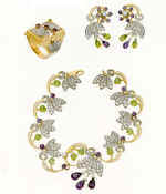 Suit "Patrimonial". Gold, brilliants, amethyst, chrysolite.