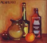 Pitcher, Two Bottles and an Orange. MDF, oil. 38�40. 1998